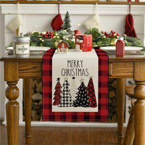 Red and Black Buffalo Plaid Christmas Trees Merry Xmas Table Runner13 x 108 Inch